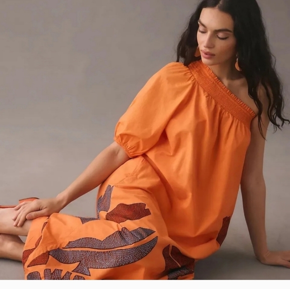 Anthropologie Maeve One-Shoulder Embroidered Maxi Dress Size xs petite - Picture 4 of 7